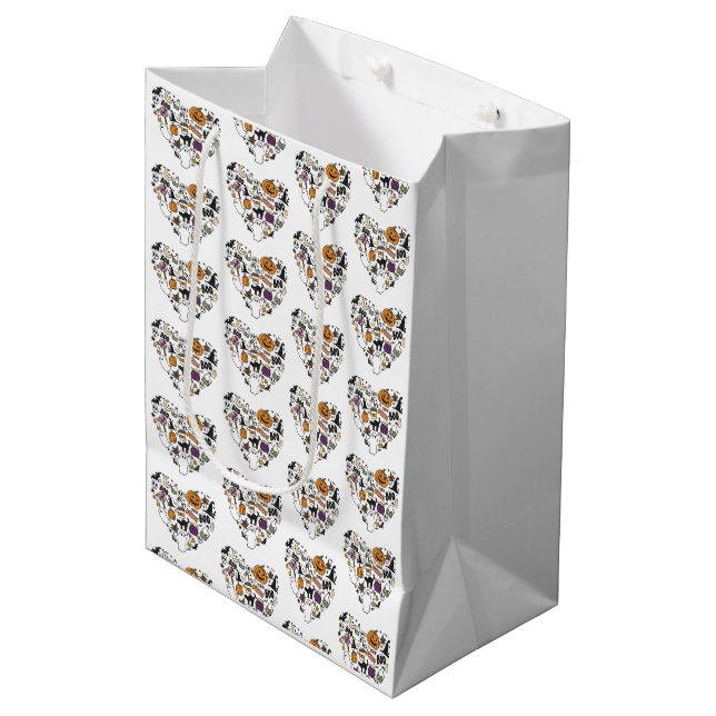 Heart Shaped Halloween Pattern White Halloween Medium Gift Bag (Front Angled)