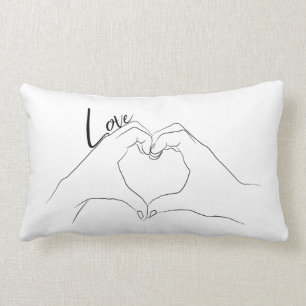 Heart Shaped Hands Minimal Line Art Cute Simple Lumbar Pillow