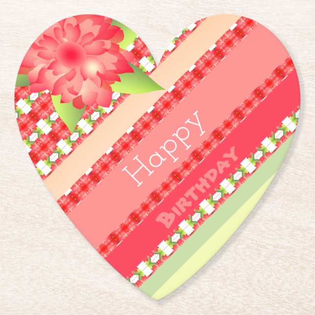 Heart Shaped Happy Birthday Paper Coaster (Front)