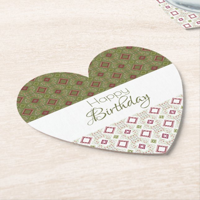 Heart Shaped Happy Birthday Paper Coasters (Angled)