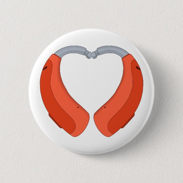 Heart Shaped Hearing Aid 2 Inch Round Button (Front)