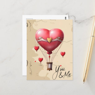 Heart-Shaped Hot Air Balloon Romantic Valentine's Postcard