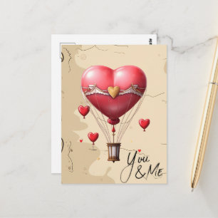  Heart-Shaped Hot Air Balloon Romantic Valentine's Postcard