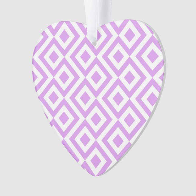 Heart-Shaped Lavender and White Meander Ornament (Front)