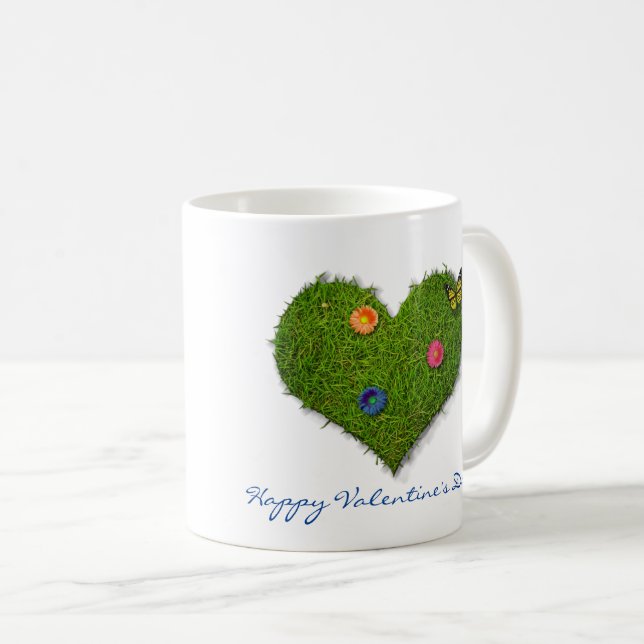 Heart-Shaped Lawn Flowers Butterfly Coffee Mug (Front Right)