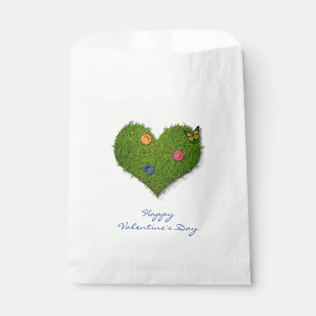 Heart-Shaped Lawn Flowers Butterfly Favour Bag (Front)