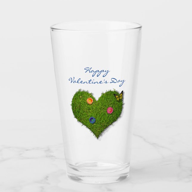 Heart-Shaped Lawn Flowers Butterfly Glass (Front)
