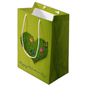 Heart-Shaped Lawn Flowers Butterfly Medium Gift Bag