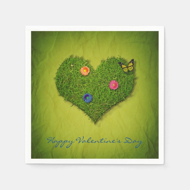 Heart-Shaped Lawn Flowers Butterfly Napkin (Front)