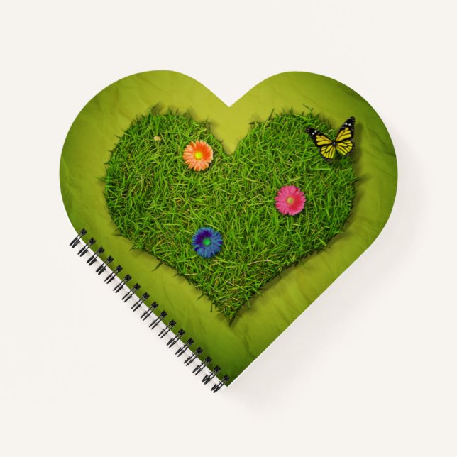 Heart-Shaped Lawn Flowers Butterfly Notebook (Front)