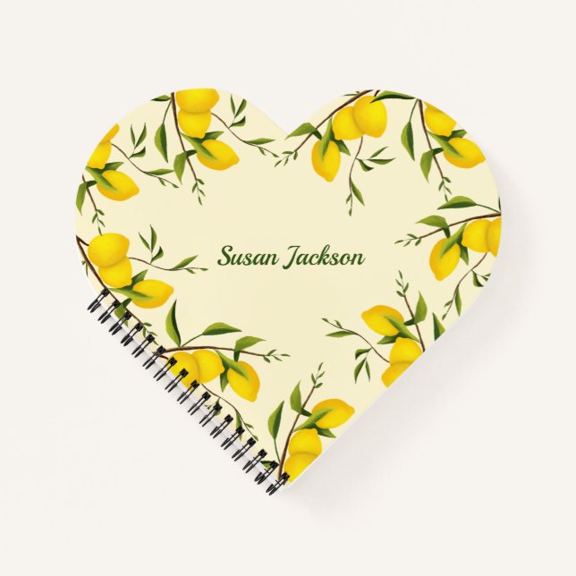 Heart Shaped Lemon Citrus Botanical Personalized Notebook (Front)