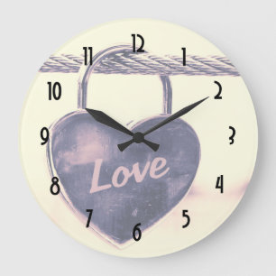 Heart Shaped Love Padlock Attached to a Rope Large Clock