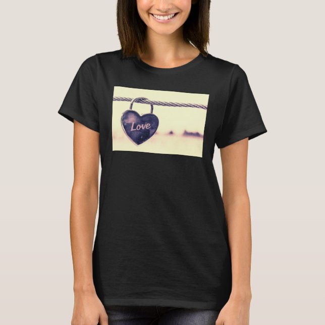 Heart Shaped Love Padlock Attached to a Rope T-Shirt (Front)