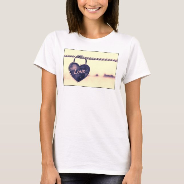 Heart Shaped Love Padlock Attached to a Rope T-Shirt (Front)