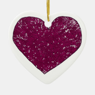 Heart Shaped Magenta Lace Look Ornaments