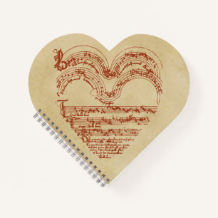 Heart-shaped Medieval Music Manuscript Parchment L Notebook