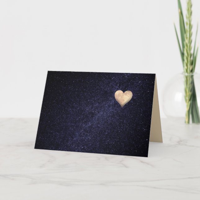 Heart Shaped Moon in the Starry Night Sky Holiday Card (Front)