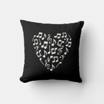 Heart-Shaped Music Notes Pillow (Dark Background)