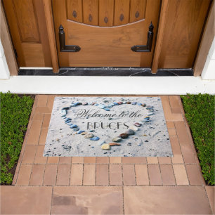 Heart-shaped Pebbles on Beach Personalized Welcome Doormat