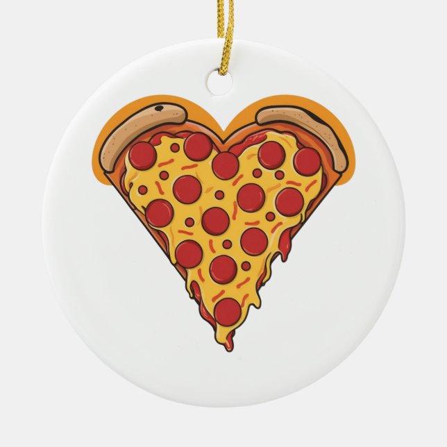 Heart-Shaped Pepperoni Pizza Design Ceramic Ornament (Front)