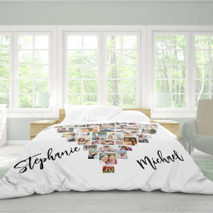 Heart Shaped Photo Collage 51 Picture and Names Duvet Cover