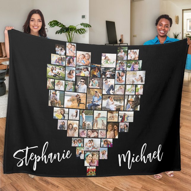 Heart Shaped Photo Collage 51 Pictures and Names Fleece Blanket (Creator Uploaded)