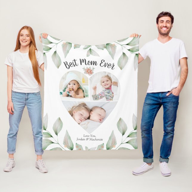 Heart Shaped Photo Collage Best Mom Ever Fleece Blanket (In Situ)