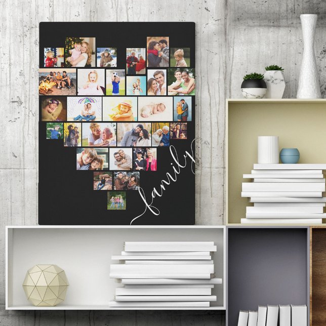 Heart Shaped Photo Collage Family Script Canvas Print (Creator Uploaded)