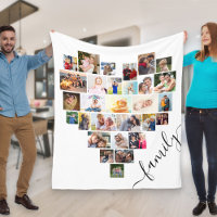 Heart Shaped Photo Collage Family Script White