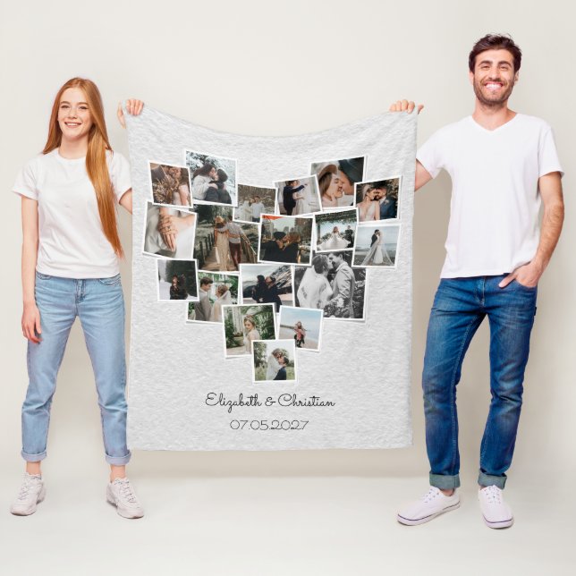 Heart Shaped Photo Collage Romantic Wedding Fleece Blanket (In Situ)
