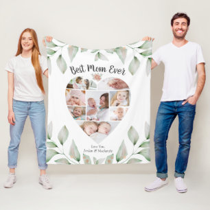 Heart Shaped Photo Collage Script Best Mom Ever Fleece Blanket