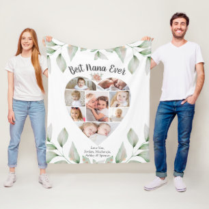 Heart Shaped Photo Collage Script Best Nana Ever Fleece Blanket