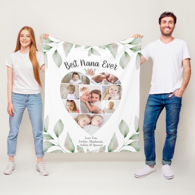 Heart Shaped Photo Collage Script Best Nana Ever Fleece Blanket (In Situ)