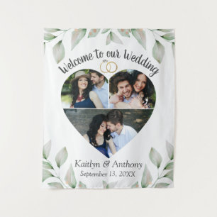 Heart Shaped Photo Collage Wedding Welcome Tapestry