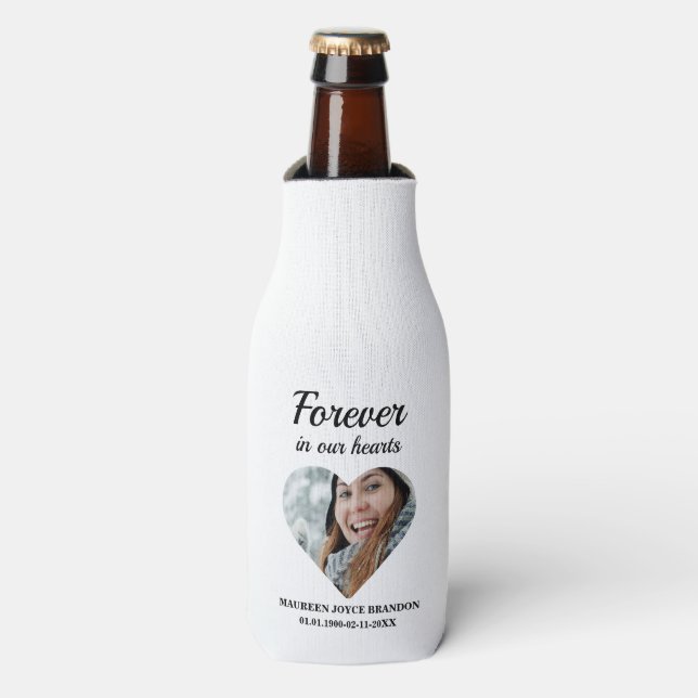 Heart shaped photo Forever in our hearts Bottle Cooler (Bottle Front)