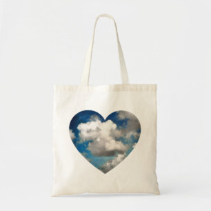 heart shaped photo of serene blue sky with clouds tote bag