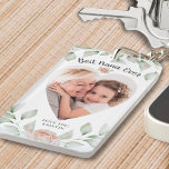 Heart Shaped Photo Script Best Nana Ever Keychain<br><div class="desc">Create a heart-shaped photo keychain for the BEST NANA EVER (or GRANDMA, GIGI, MIMI, etc. as the title is editable) featuring watercolor greenery with a pink floral accent and suggested editable text in modern handwritten script in charcoal grey against a white background. Makes a memorable Mother's Day, Grandparent's Day or...</div>