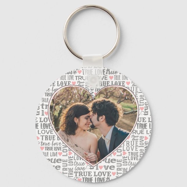 Heart Shaped Photo True Love Valentines or Wedding Keychain (Front)