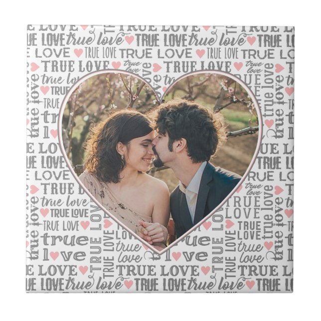 Heart Shaped Photo True Love Valentines or Wedding Tile (Front)