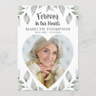 Heart Shaped Photo Watercolor Greenery Memorial Program