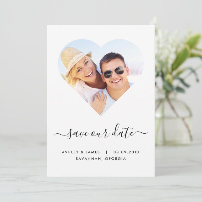 Heart Shaped Photo Wedding Save the Date Card (Standing Front)