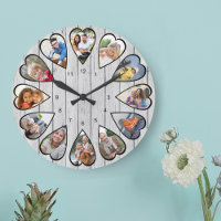 Heart Shaped Photos Light Gray Wood Large Clock