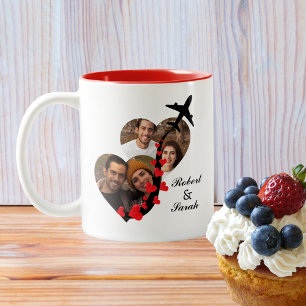 Heart shaped Photos,Names,Airplane,Valentine's Day Two-Tone Coffee Mug