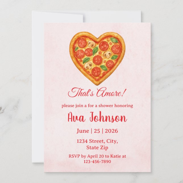 Heart Shaped Pizza Party Shower Invitation (Devant)