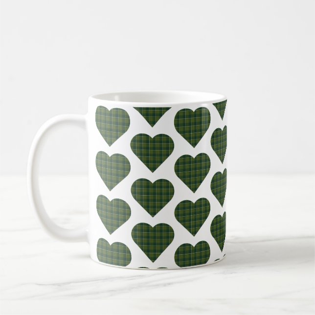 Heart Shaped Plaid Green Evergreen Coffee Mug (Left)