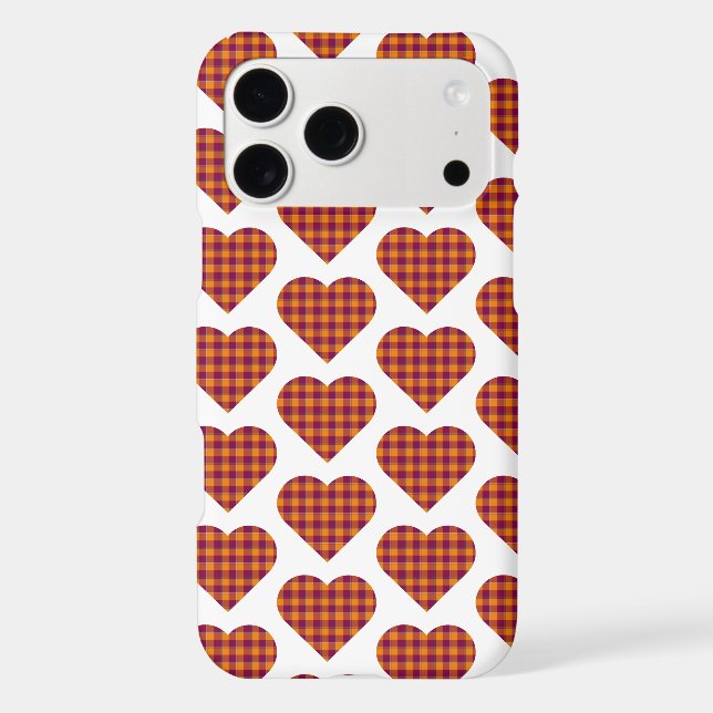 Heart Shaped Plaid Orange Burgundy iPhone Case (Back)