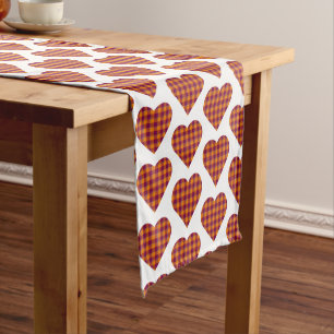 Heart Shaped Plaid Orange Burgundy Table Runner