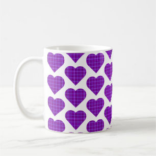 Heart Shaped Plaid Purple Pink Black Coffee Mug