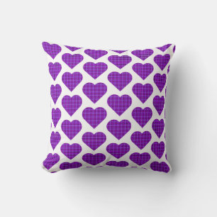 Heart Shaped Plaid Purple Pink Black Throw Pillow