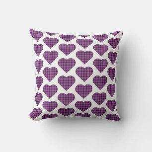 Heart Shaped Plaid Purple Pink Throw Pillow